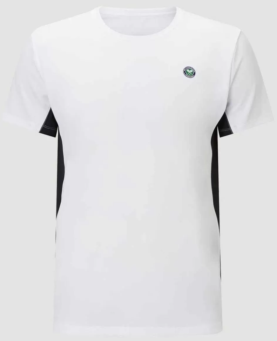 Wimbledon Men's Contrast Panels Performance Top - White With Navy Panels