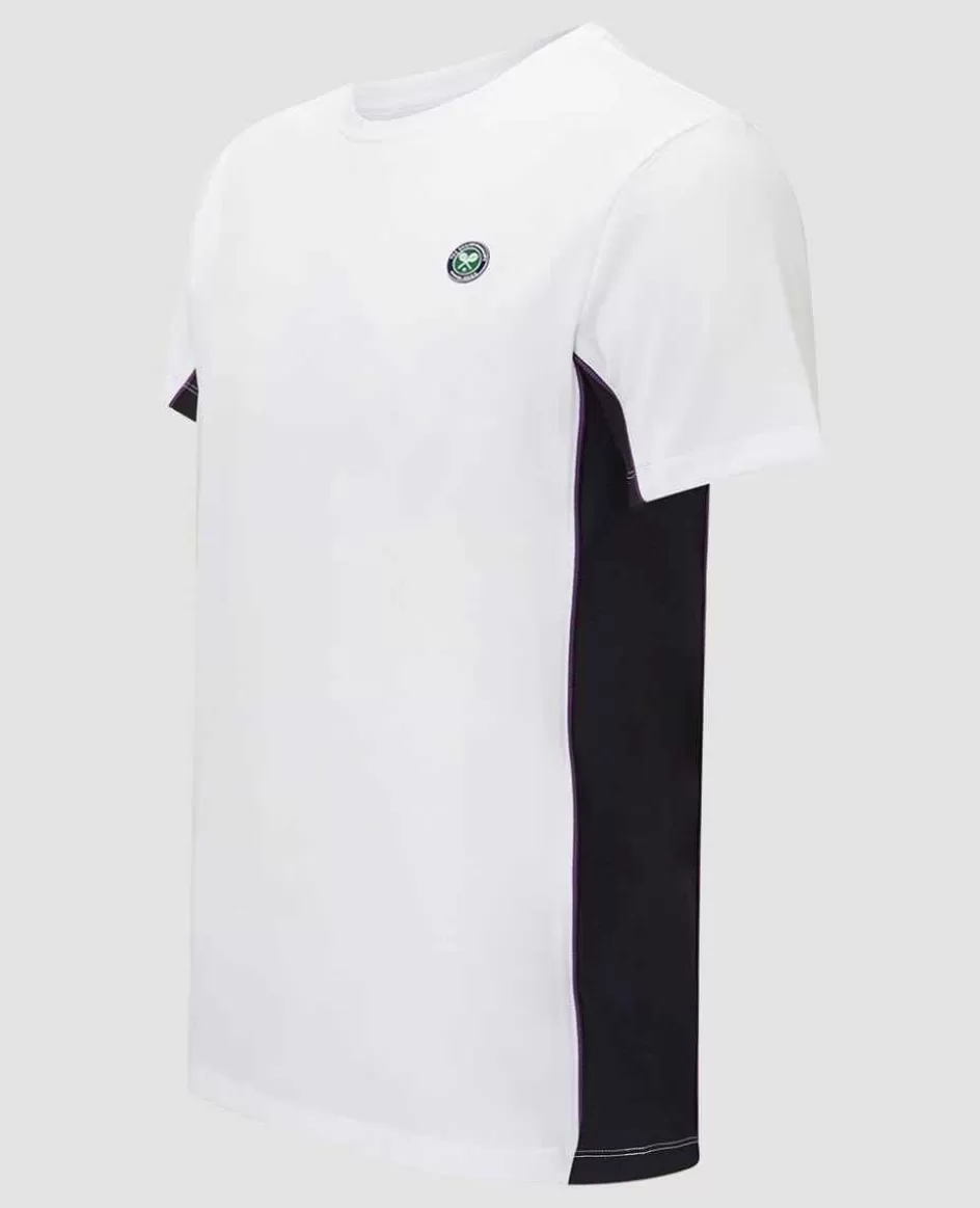 Wimbledon Men's Contrast Panels Performance Top - White With Navy Panels