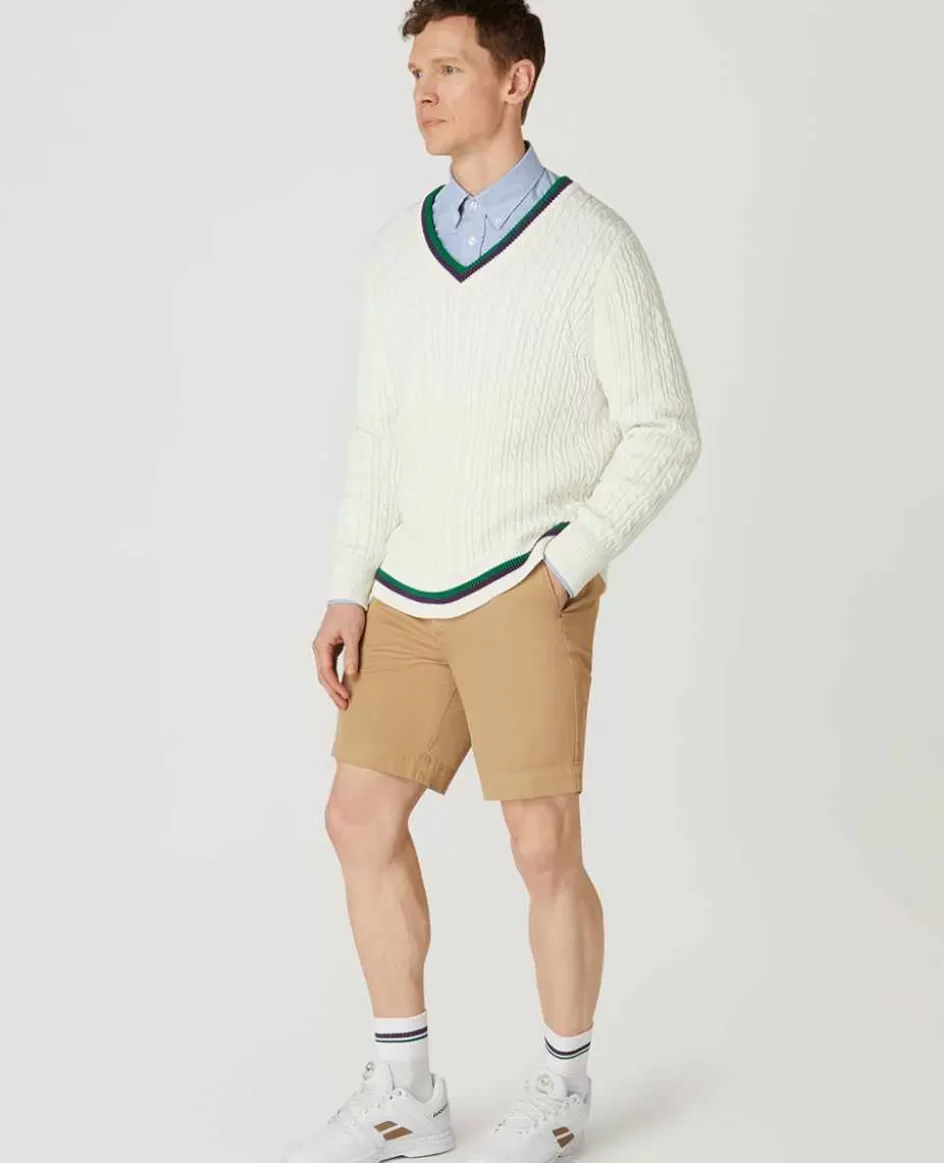 Wimbledon Mens Core Long Sleeve Cable Knit - White