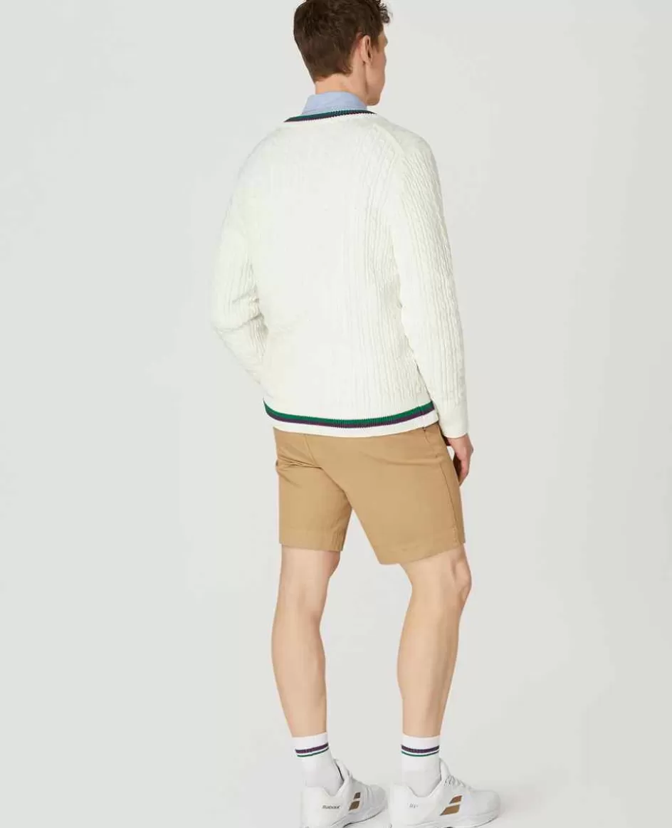 Wimbledon Mens Core Long Sleeve Cable Knit - White