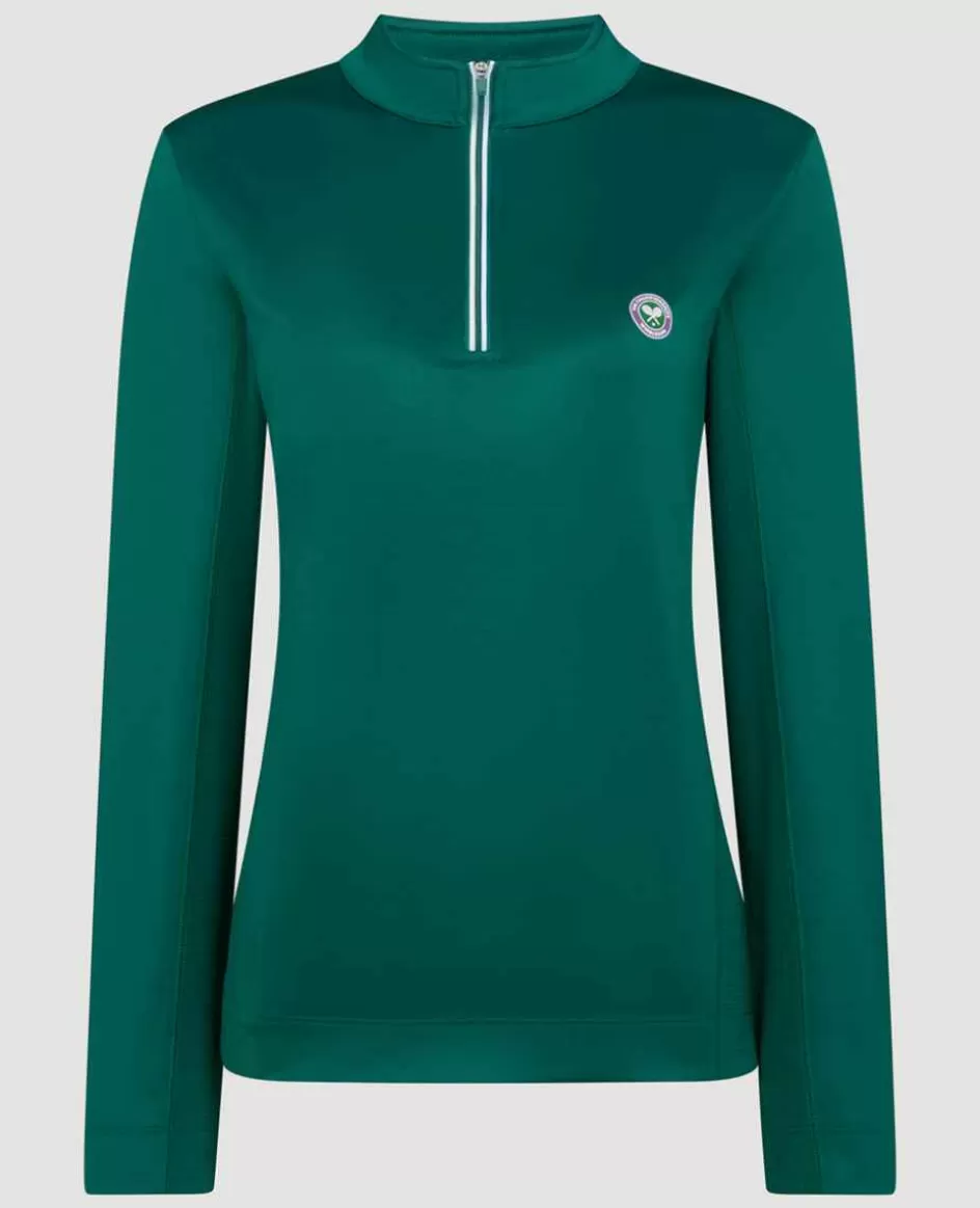 Wimbledon Womens Core Performance 1/4 Zip Training Top - Green
